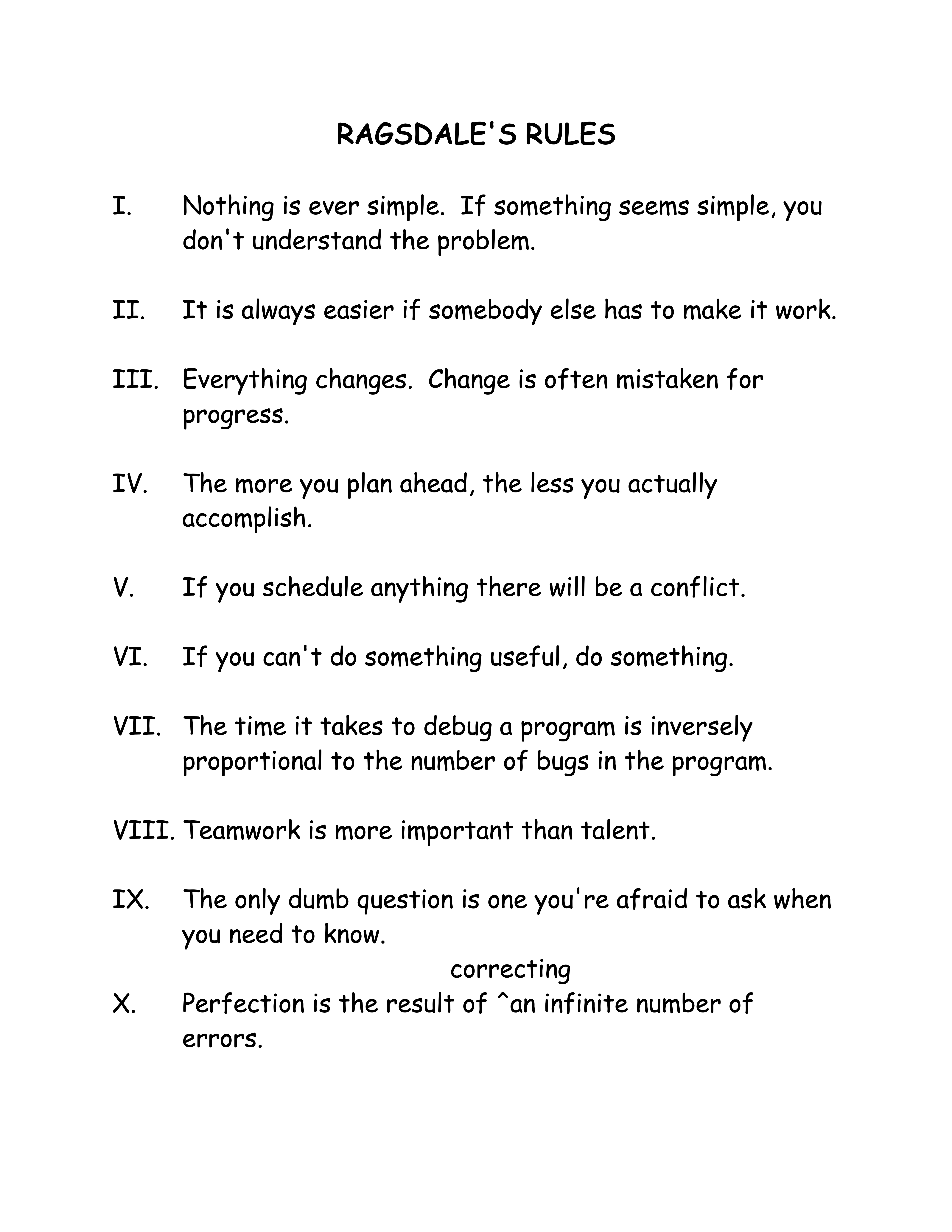 Ragsdale's Rules listed